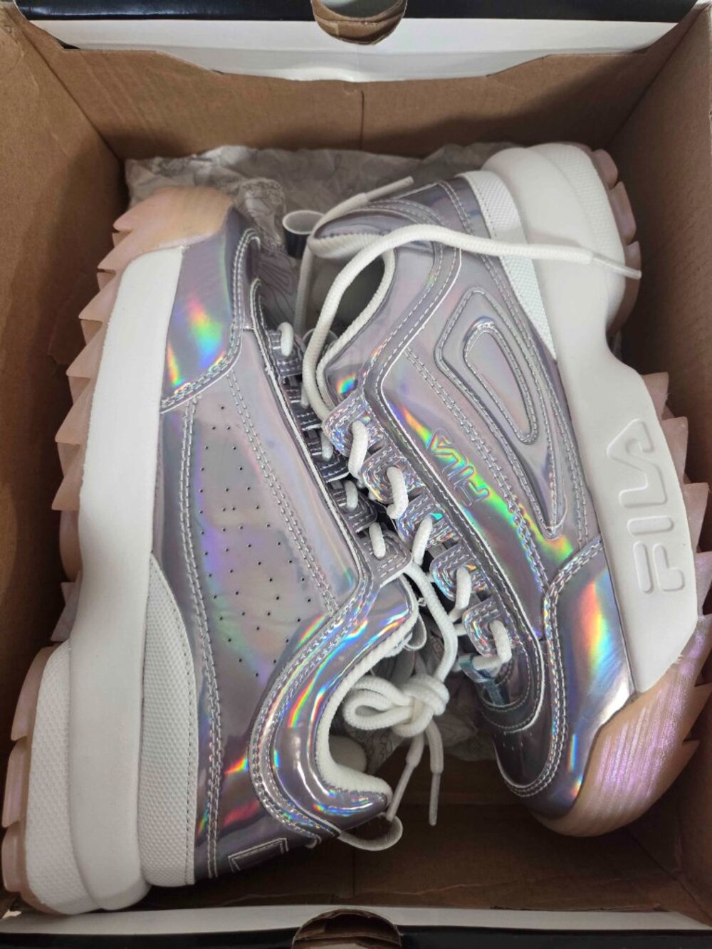 NEW Fila Women Disruptor II Iridescent Lace Up Active Chunky Platform Sneaker - Picture 3 of 6